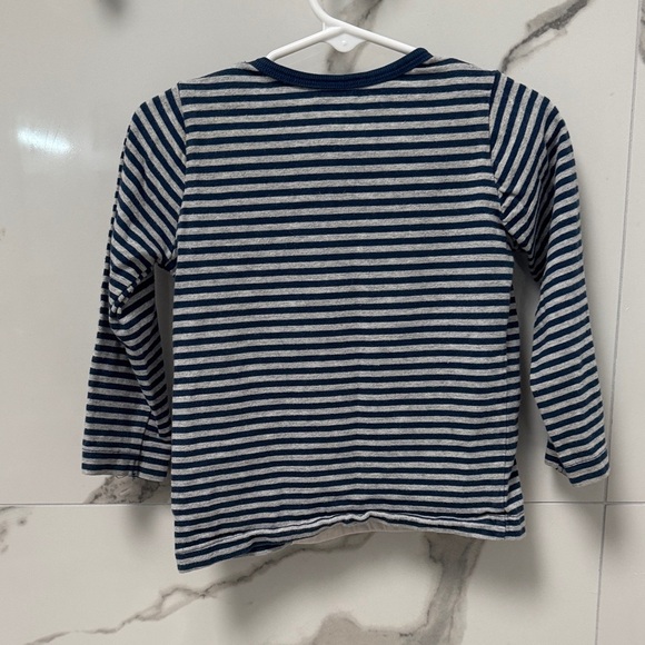 BODEN BABY Striped Blue & Grey Long Sleeve Shirt with Dog Patch - Picture 5 of 6
